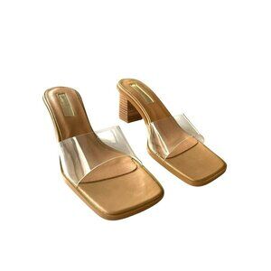Revolve X Billini Clear Strap Slip on Block Wood Heel Shoes Size 8 NWB